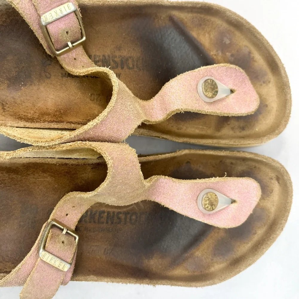 Birkenstock Gizeh Sandals Womens 38/ 7 Shoes Thong Slide Pink Suede Slip On Flat